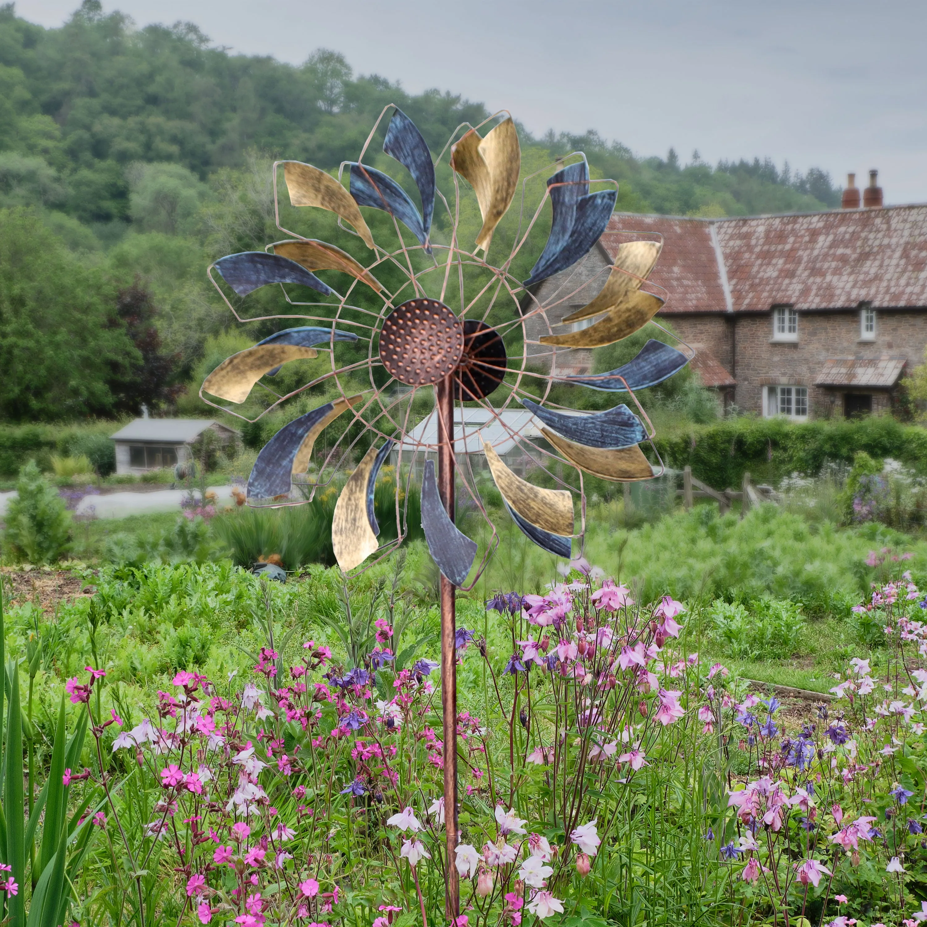 Sunnydaze Metallic Pinwheel Metal Garden Wind Spinner - 84.5" H