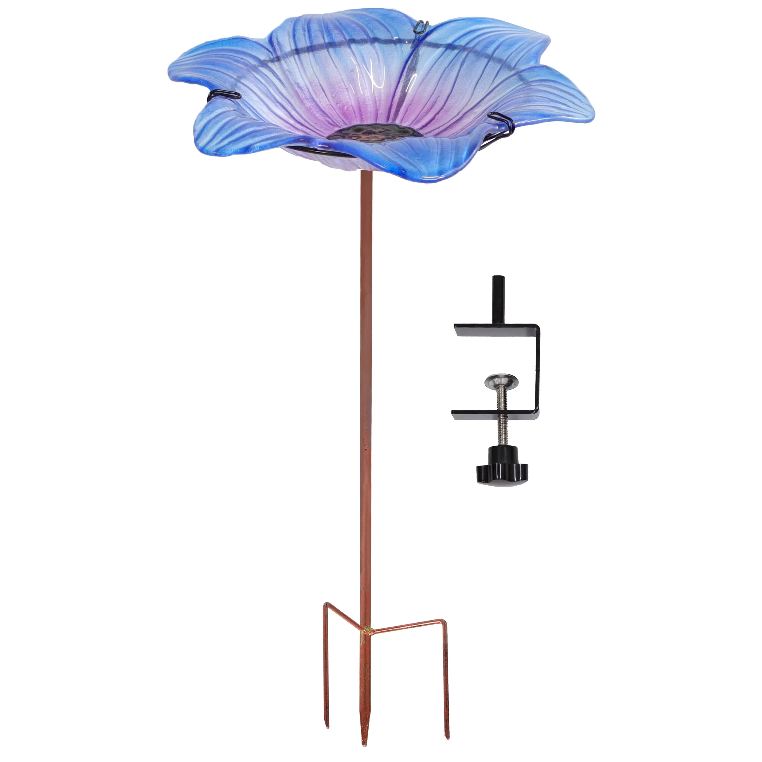 Sunnydaze Morning Glory Deck-Mounted/Staked Glass Bird Bath