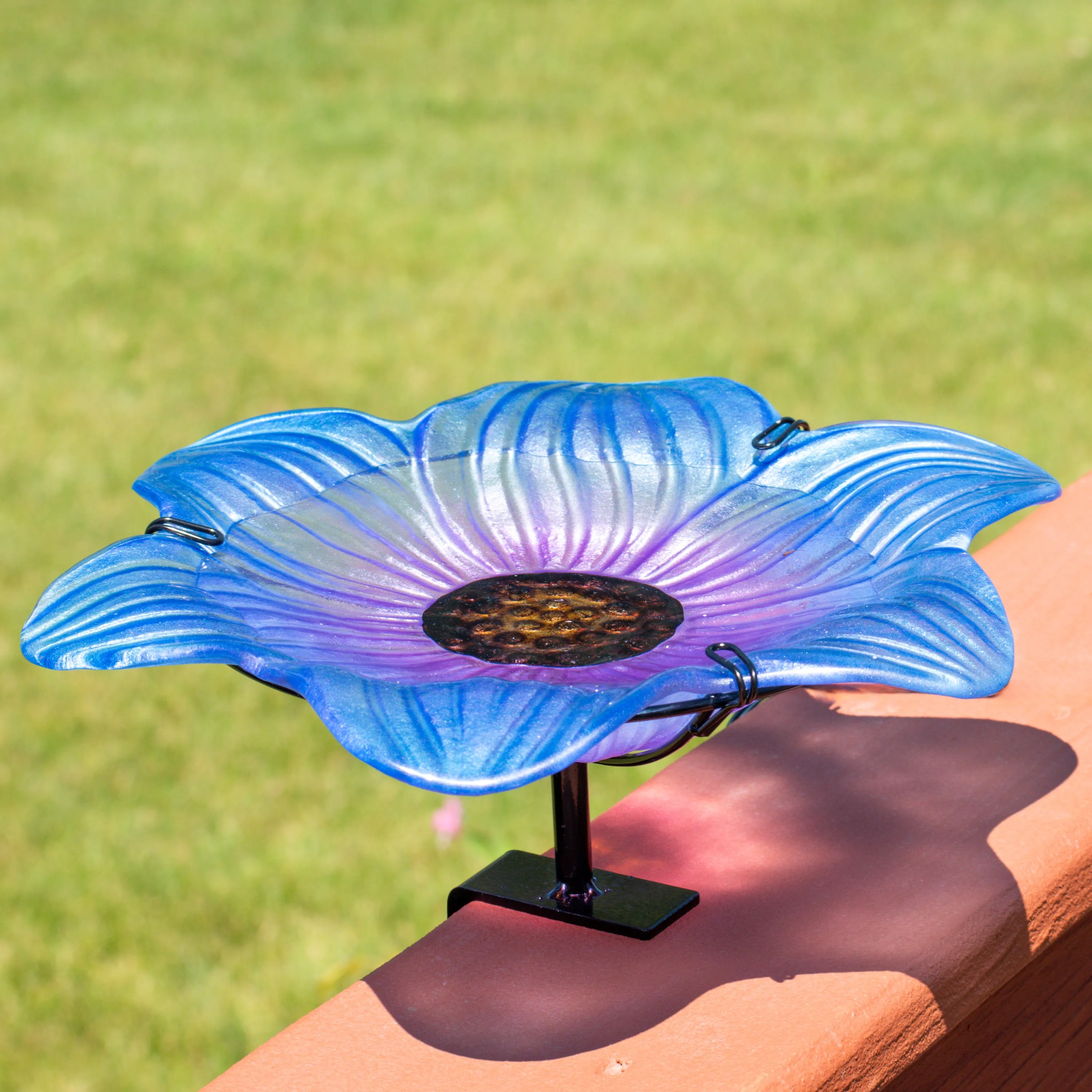 Sunnydaze Morning Glory Deck-Mounted/Staked Glass Bird Bath