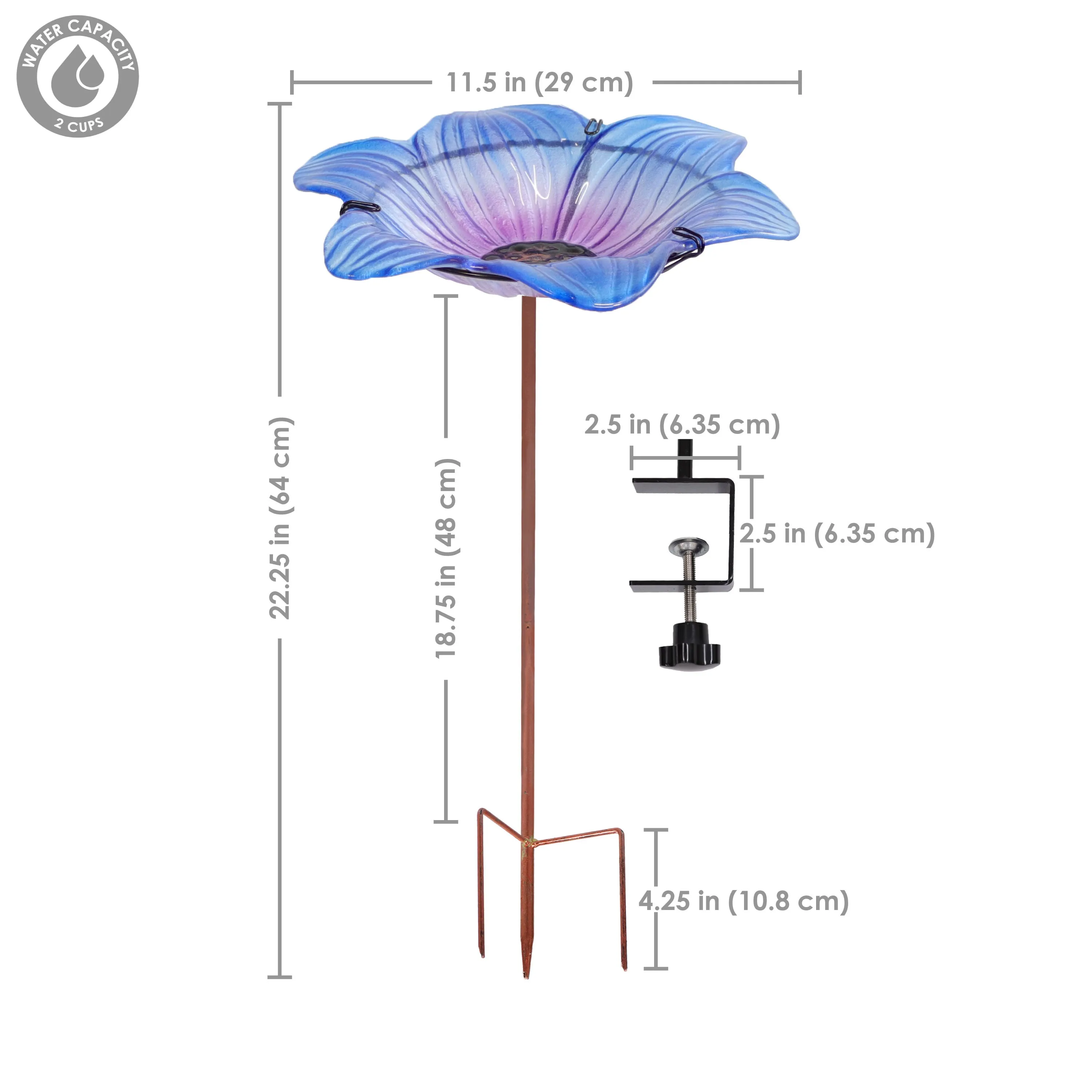 Sunnydaze Morning Glory Deck-Mounted/Staked Glass Bird Bath