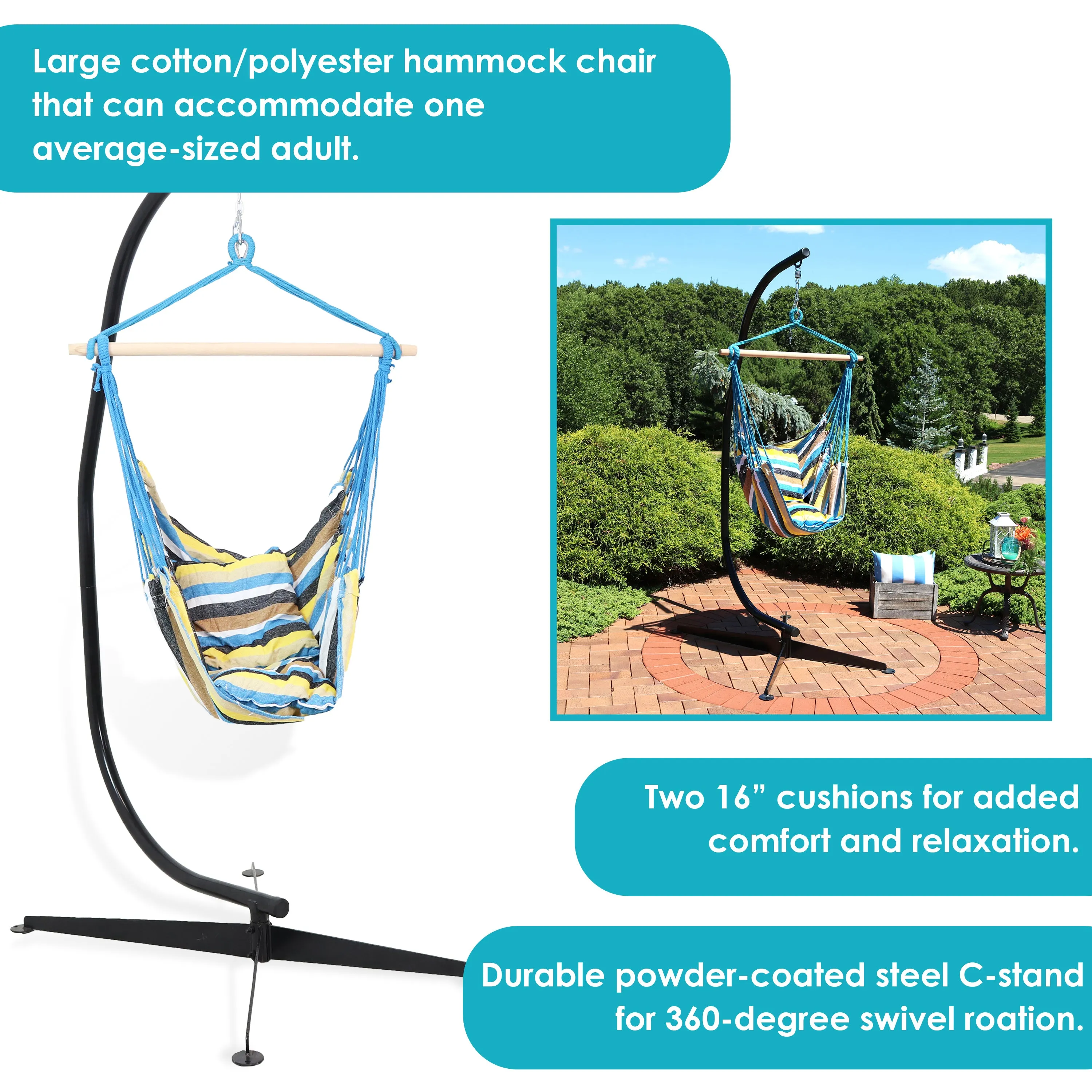 Sunnydaze Outdoor Hanging Hammock Chair and C-Stand Set