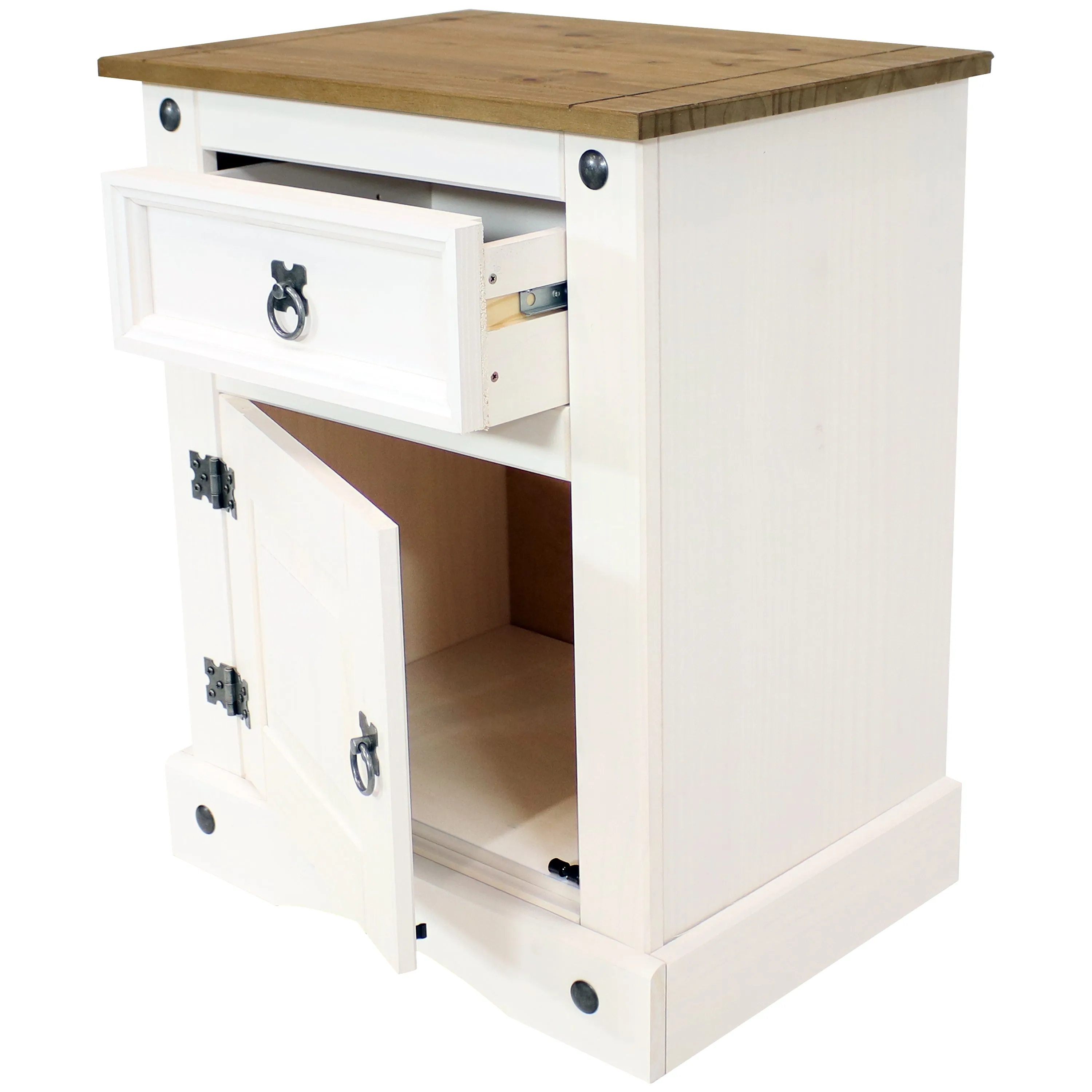 Sunnydaze Pine Nightstand with Drawer and Door - White - 26 Inches