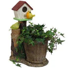 Sunnydaze Polyresin Bird House Statue Planter with Solar Lighted Birds