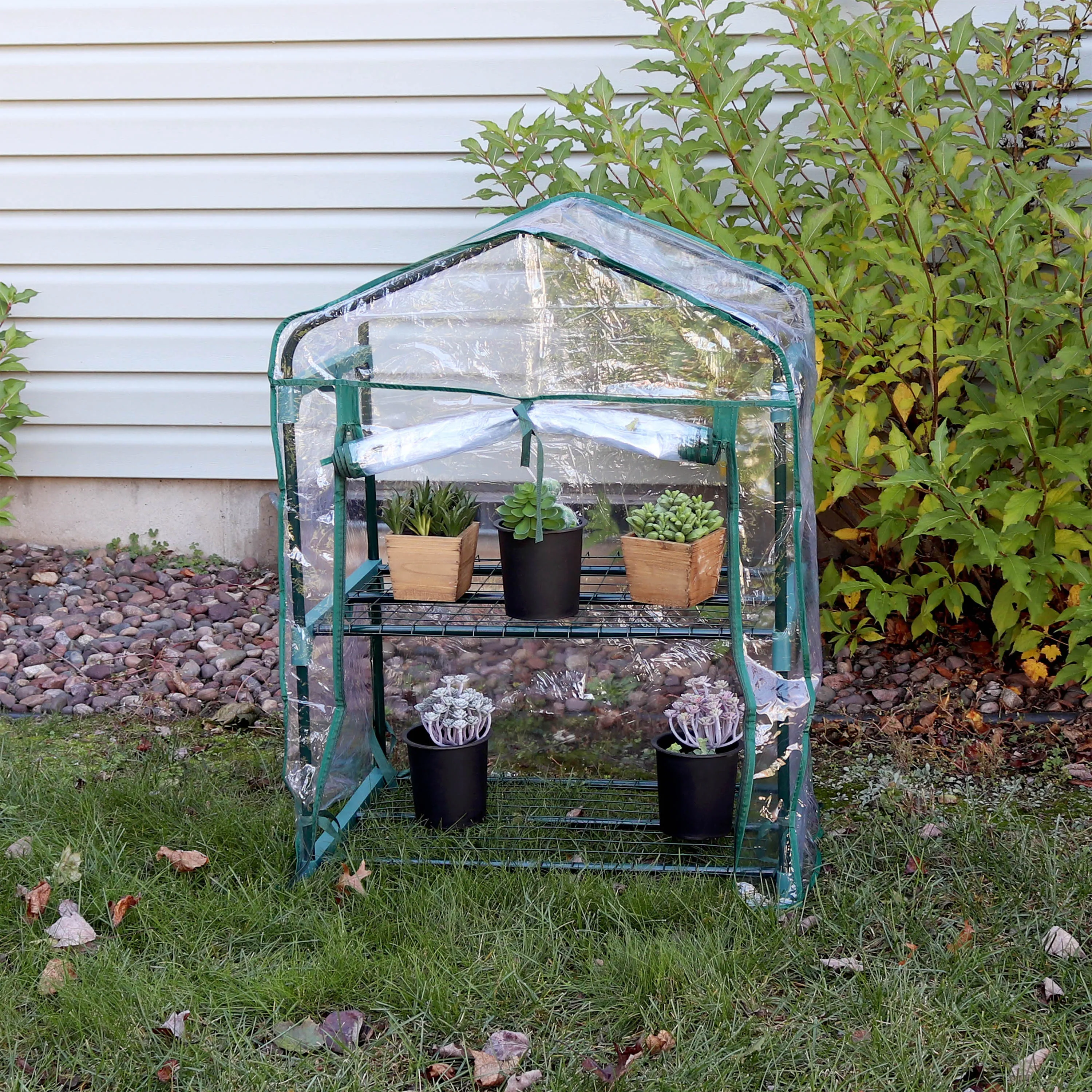 Sunnydaze Portable 2-Tier Mini Greenhouse for Outdoors - Clear