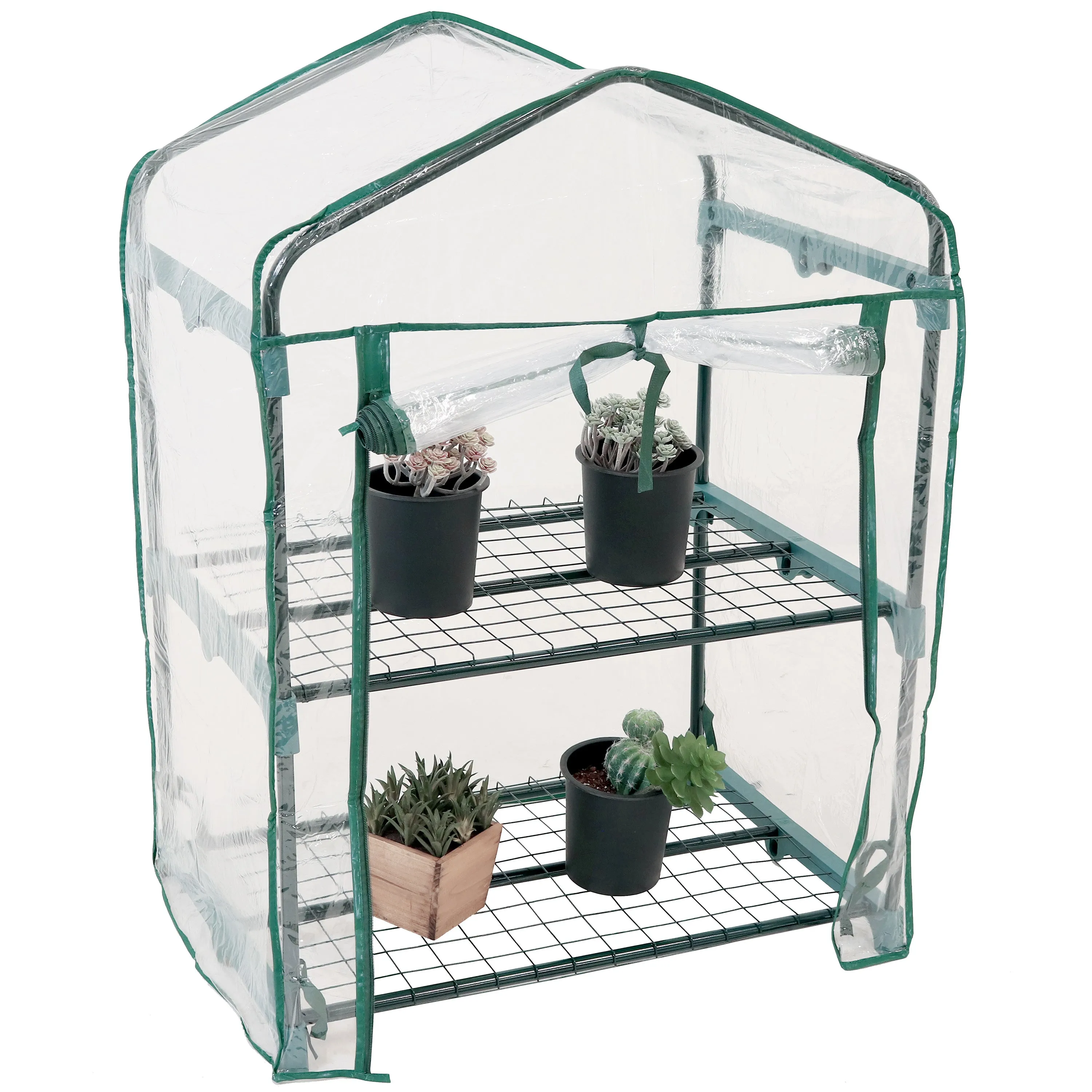 Sunnydaze Portable 2-Tier Mini Greenhouse for Outdoors - Clear