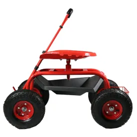 Sunnydaze Rolling Garden Cart with Steering Handle and Swivel Seat