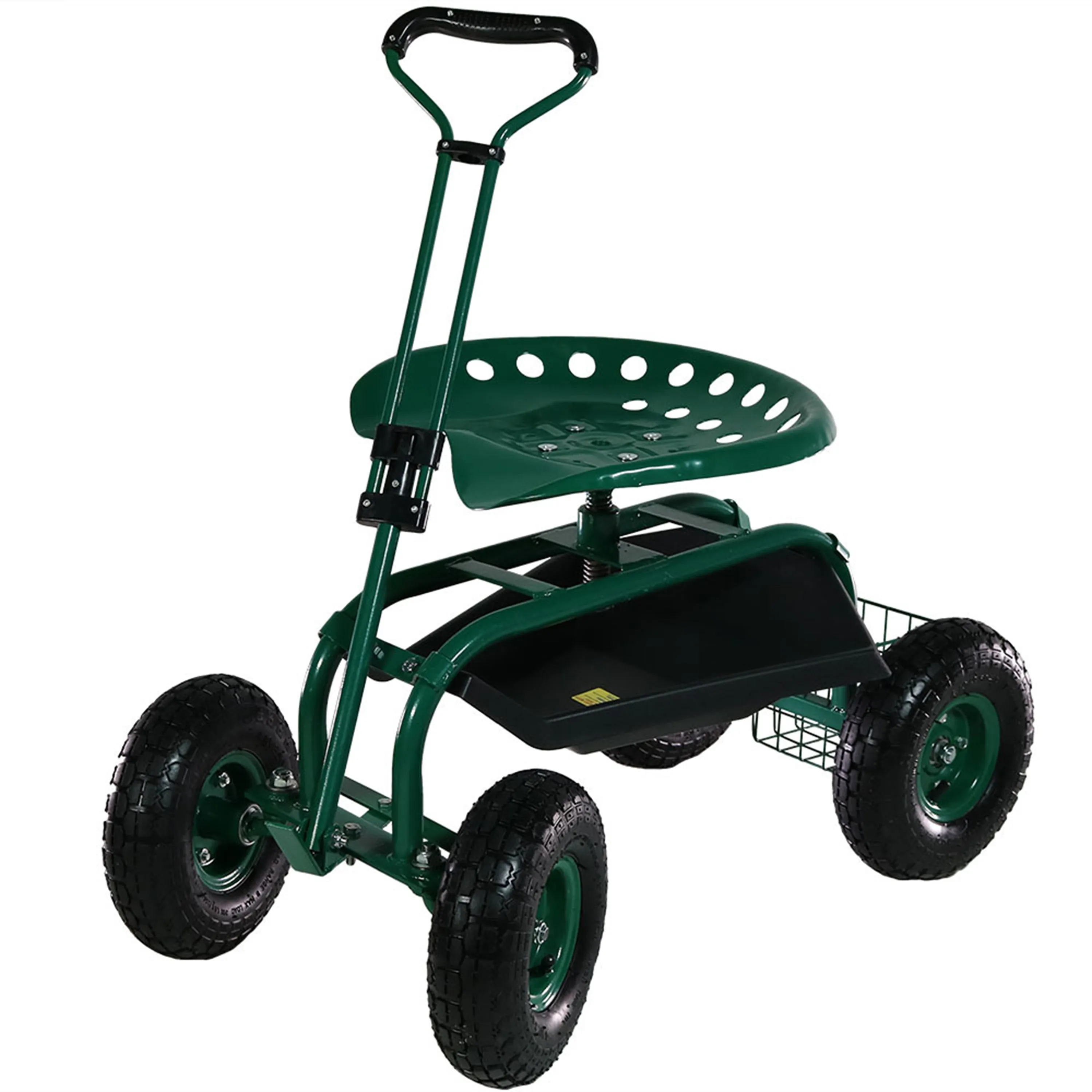 Sunnydaze Rolling Garden Cart with Steering Handle and Swivel Seat