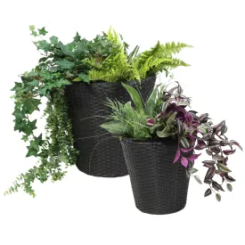 Sunnydaze Round Polyrattan Indoor Planters - 1 Large/1 Small Planter