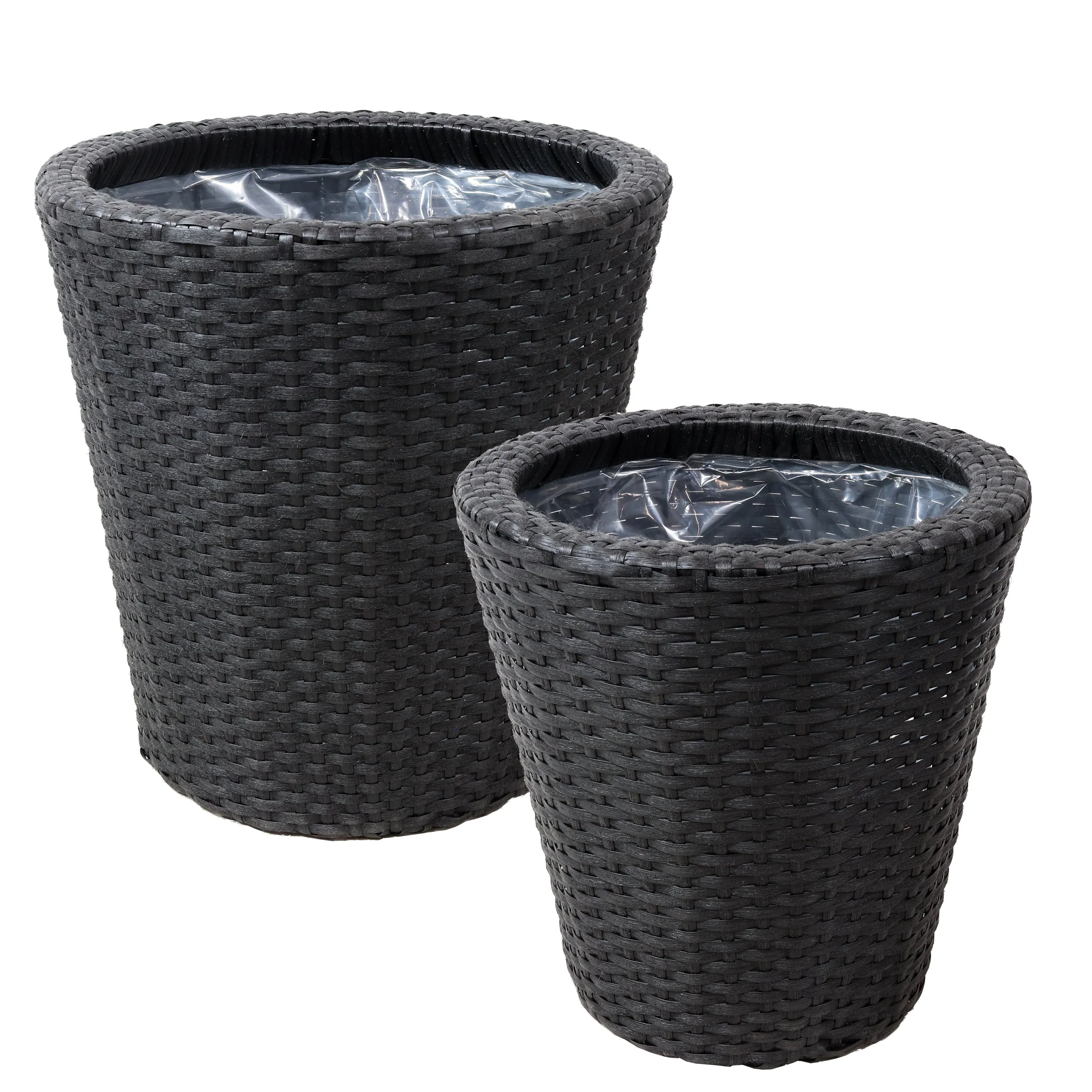 Sunnydaze Round Polyrattan Indoor Planters - 1 Large/1 Small Planter