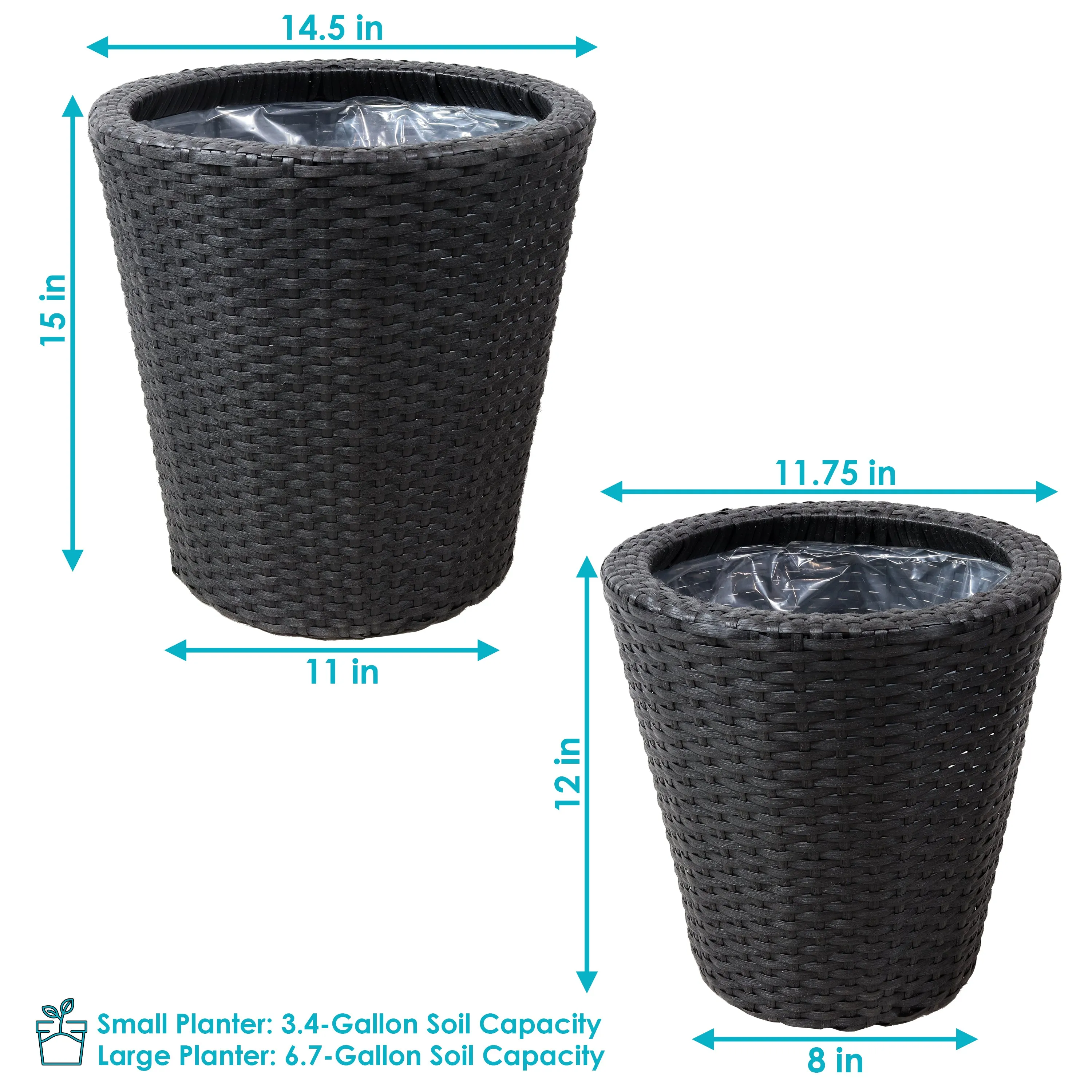 Sunnydaze Round Polyrattan Indoor Planters - 1 Large/1 Small Planter