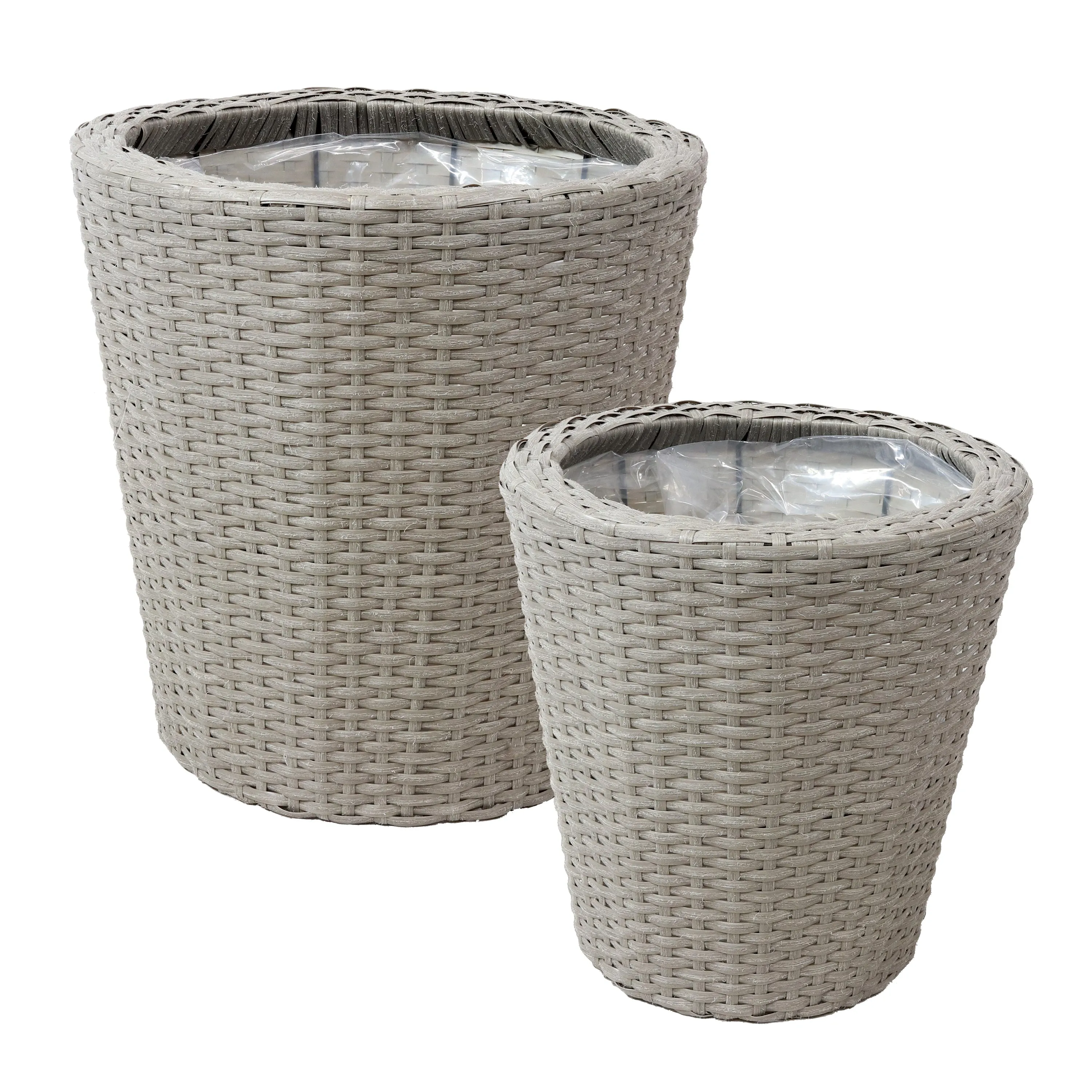 Sunnydaze Round Polyrattan Indoor Planters - 1 Large/1 Small Planter