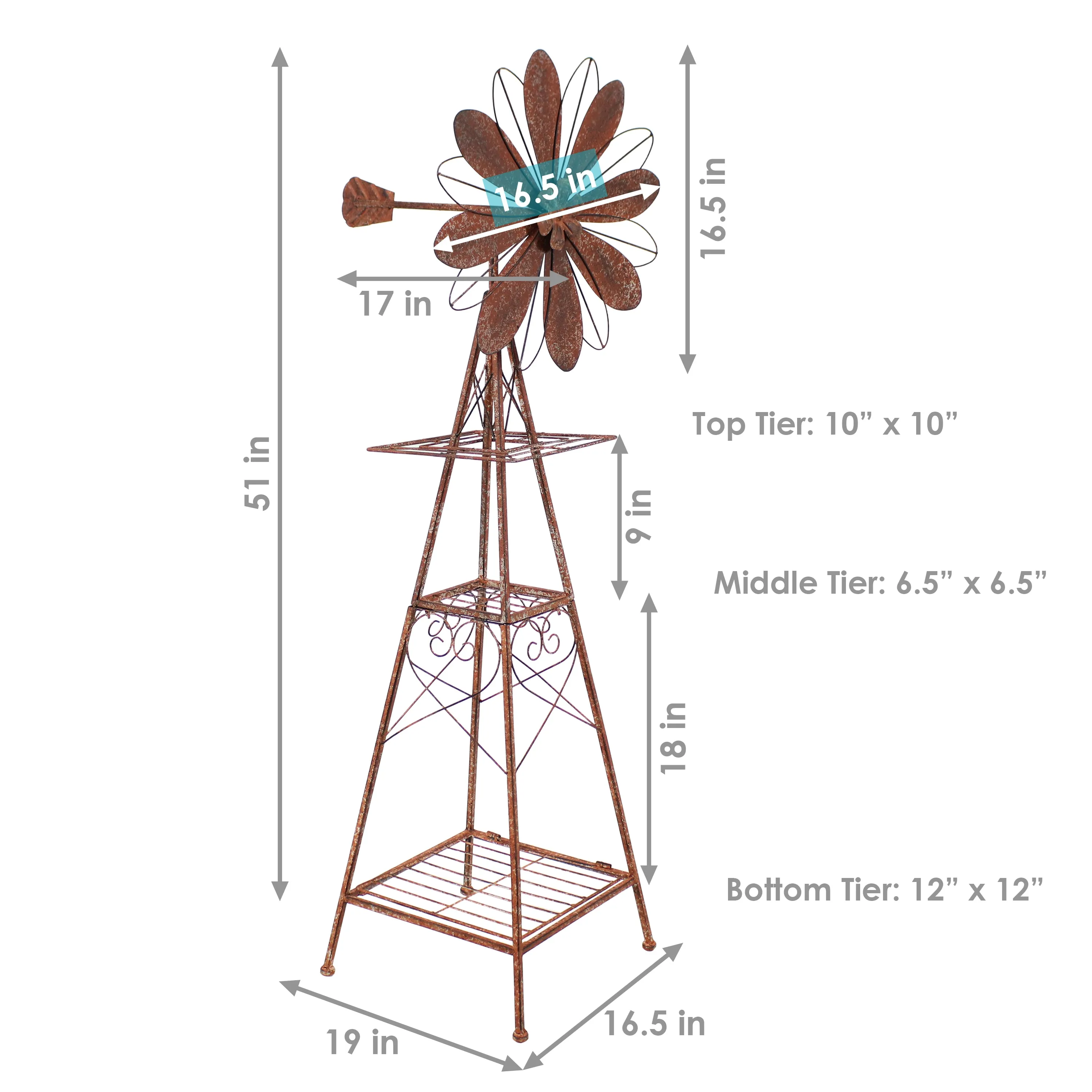 Sunnydaze Rustic Windmill Metal Outdoor Garden Statue - 51" H