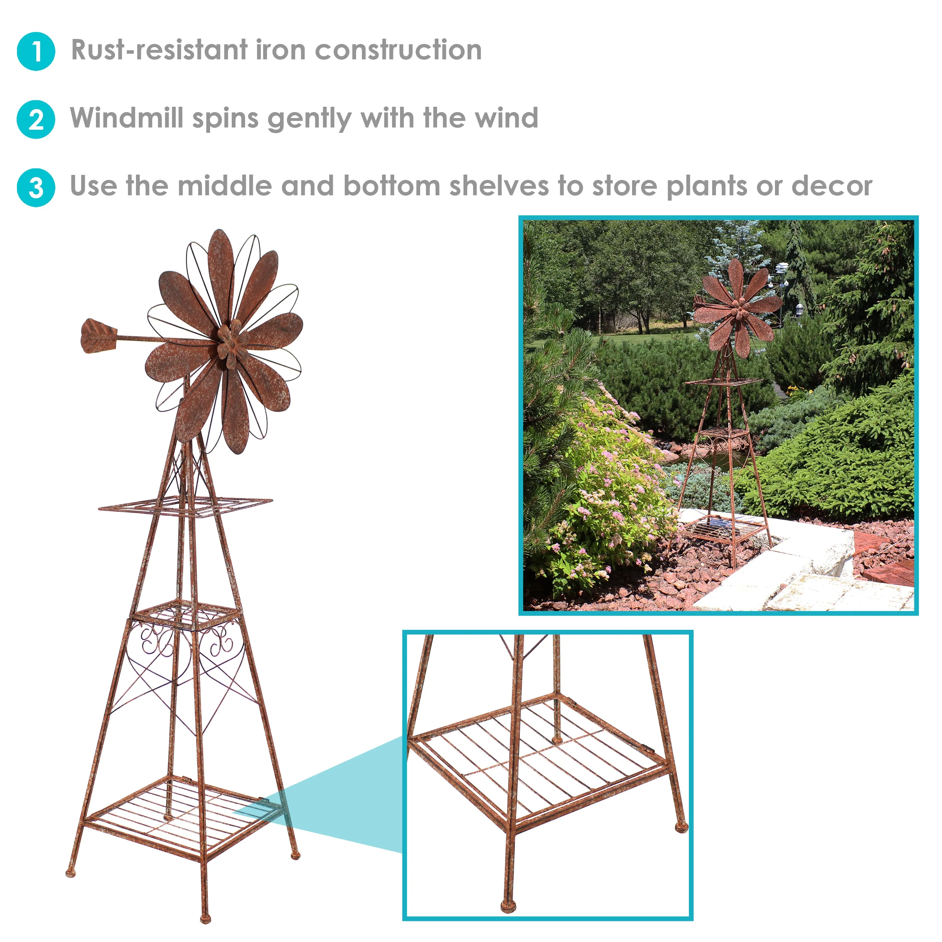 Sunnydaze Rustic Windmill Metal Outdoor Garden Statue - 51" H