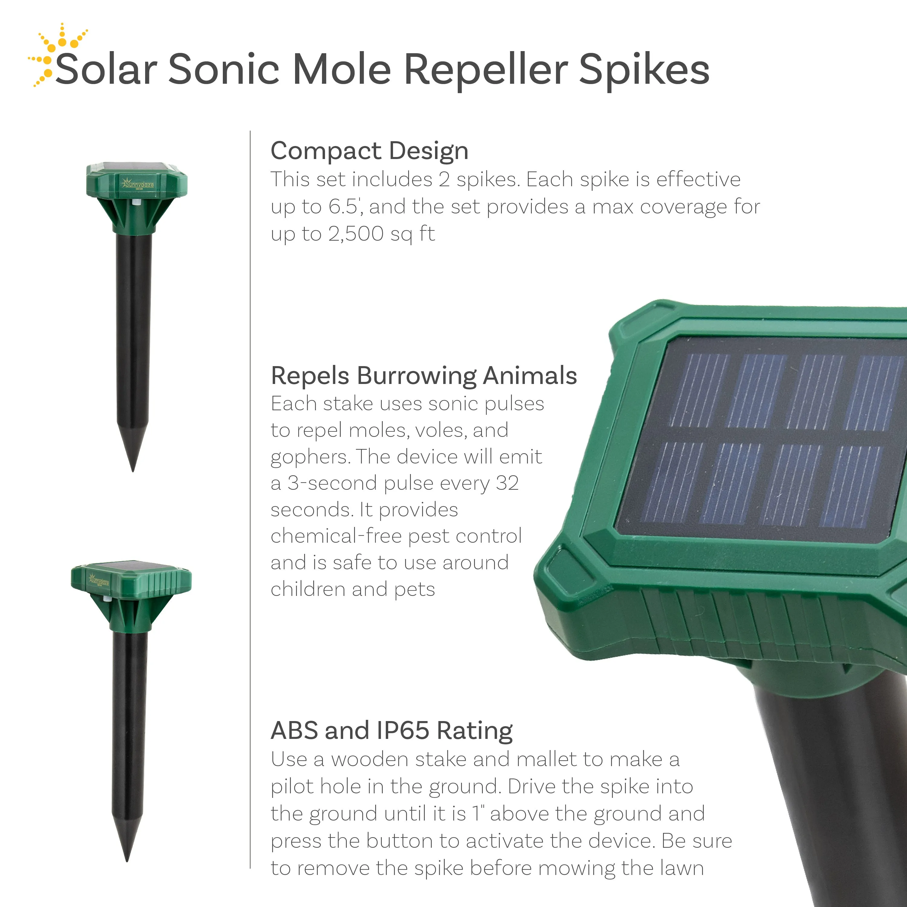 Sunnydaze Solar Ultrasonic Animal Repeller Stakes