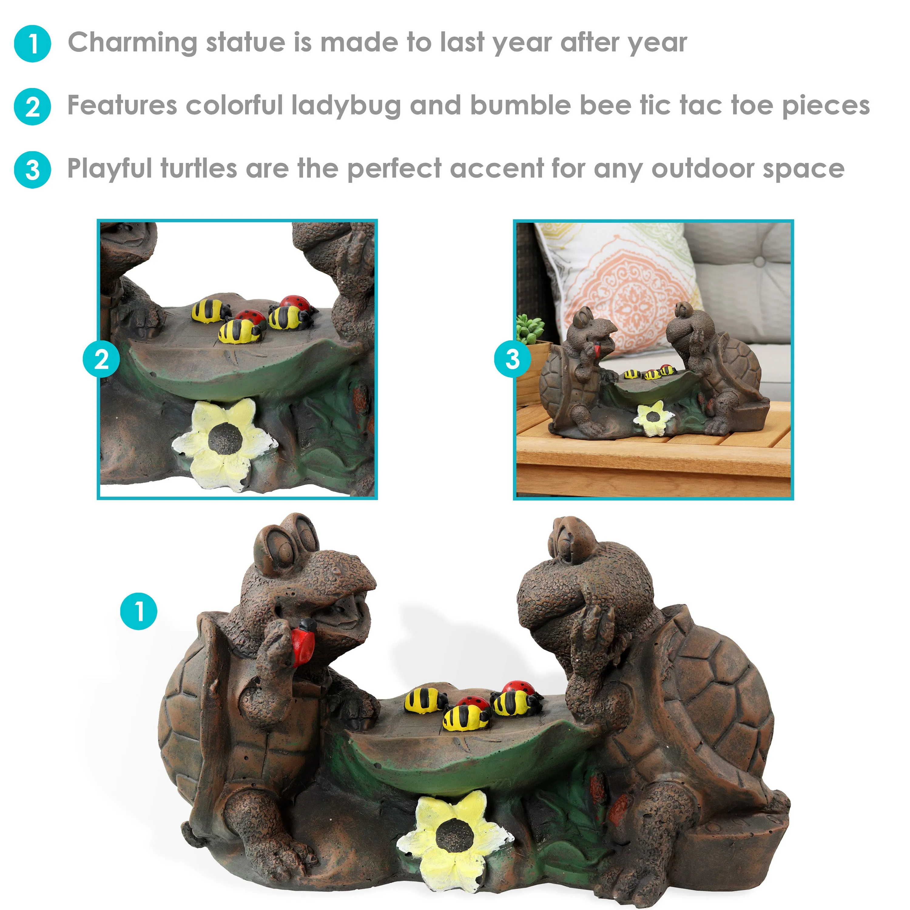 Sunnydaze Tic Tac Toe Turtles Concrete Garden Statue - 7.5" H