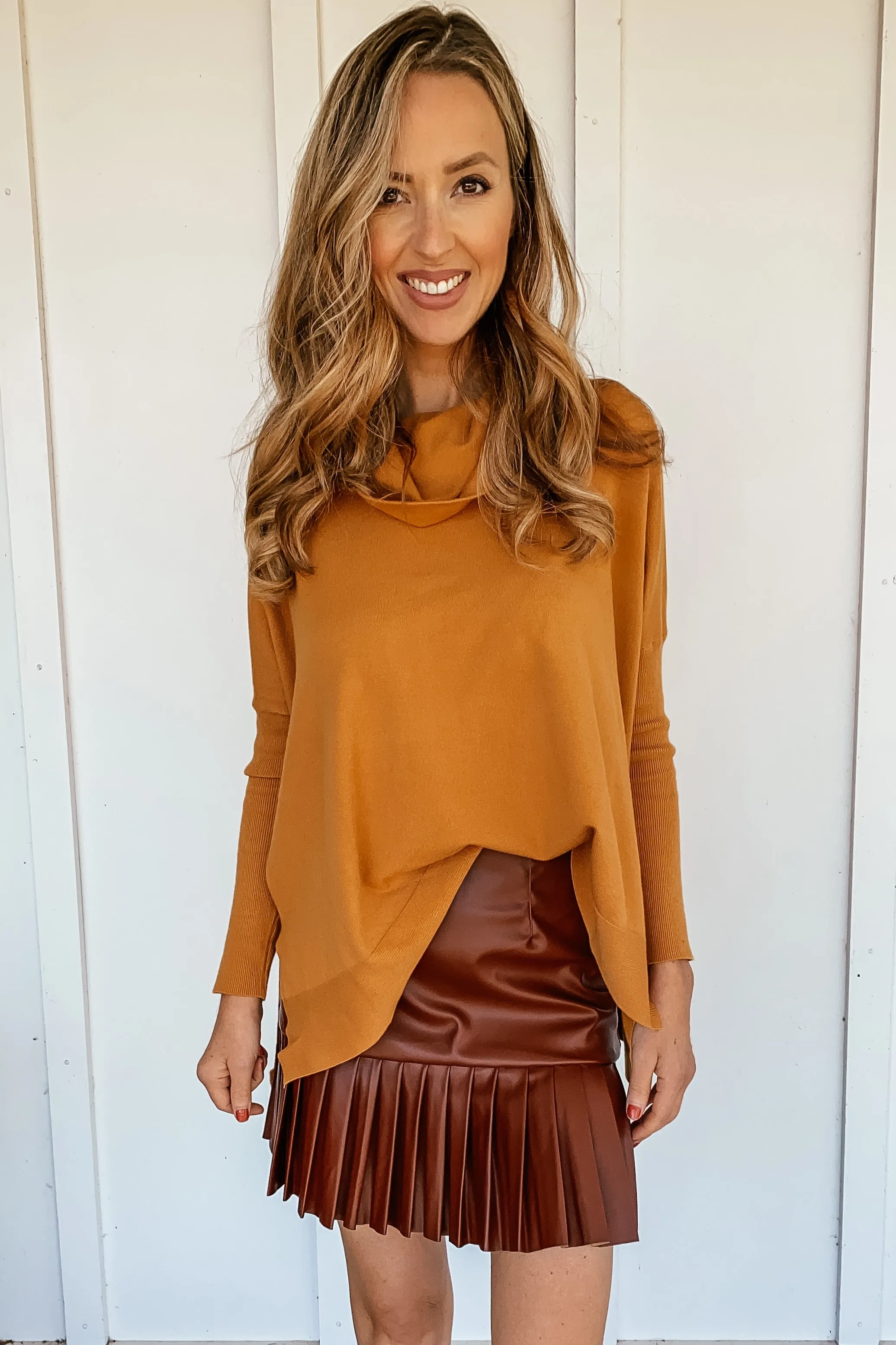 The Bristol Vegan Leather Skirt in Cognac