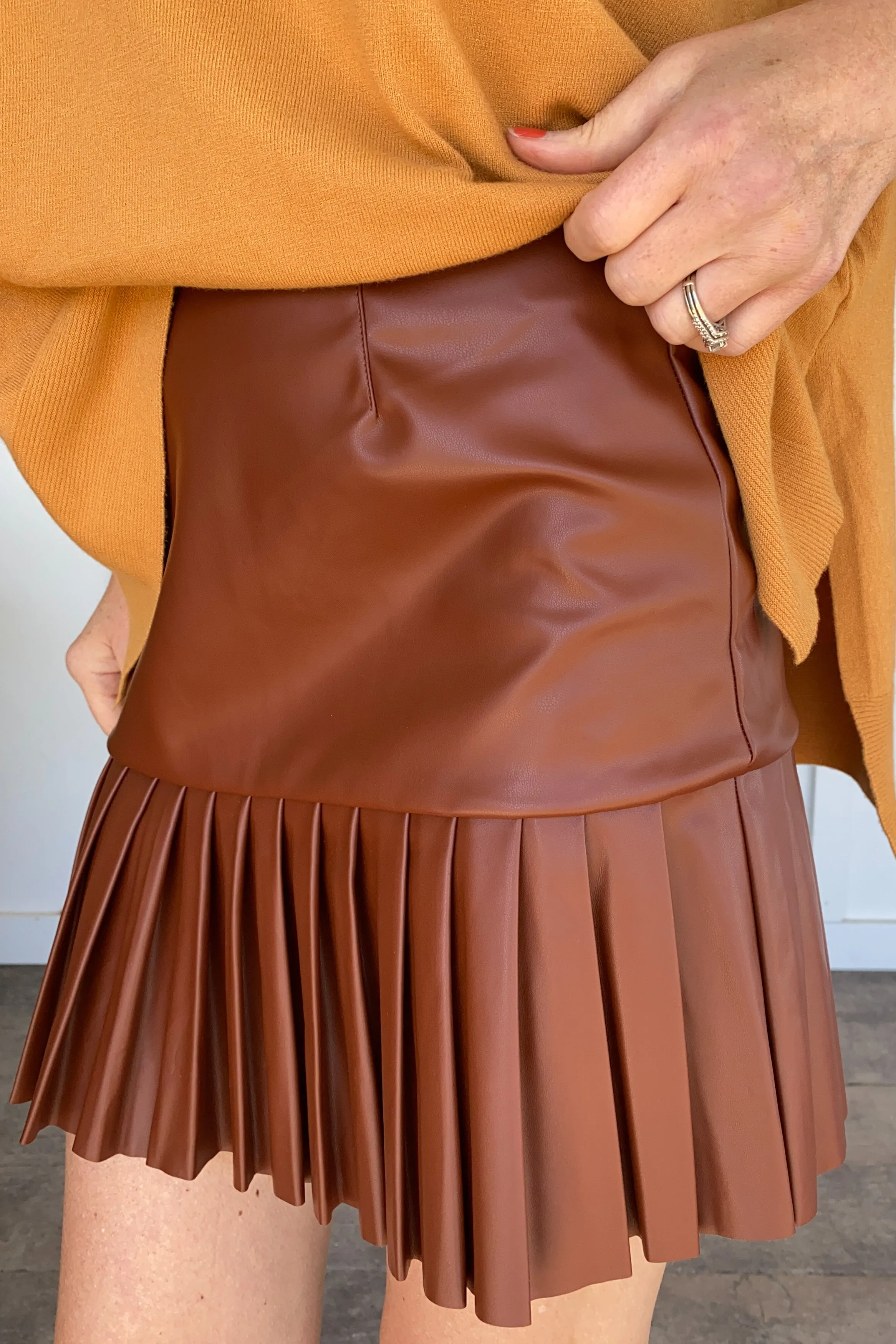 The Bristol Vegan Leather Skirt in Cognac