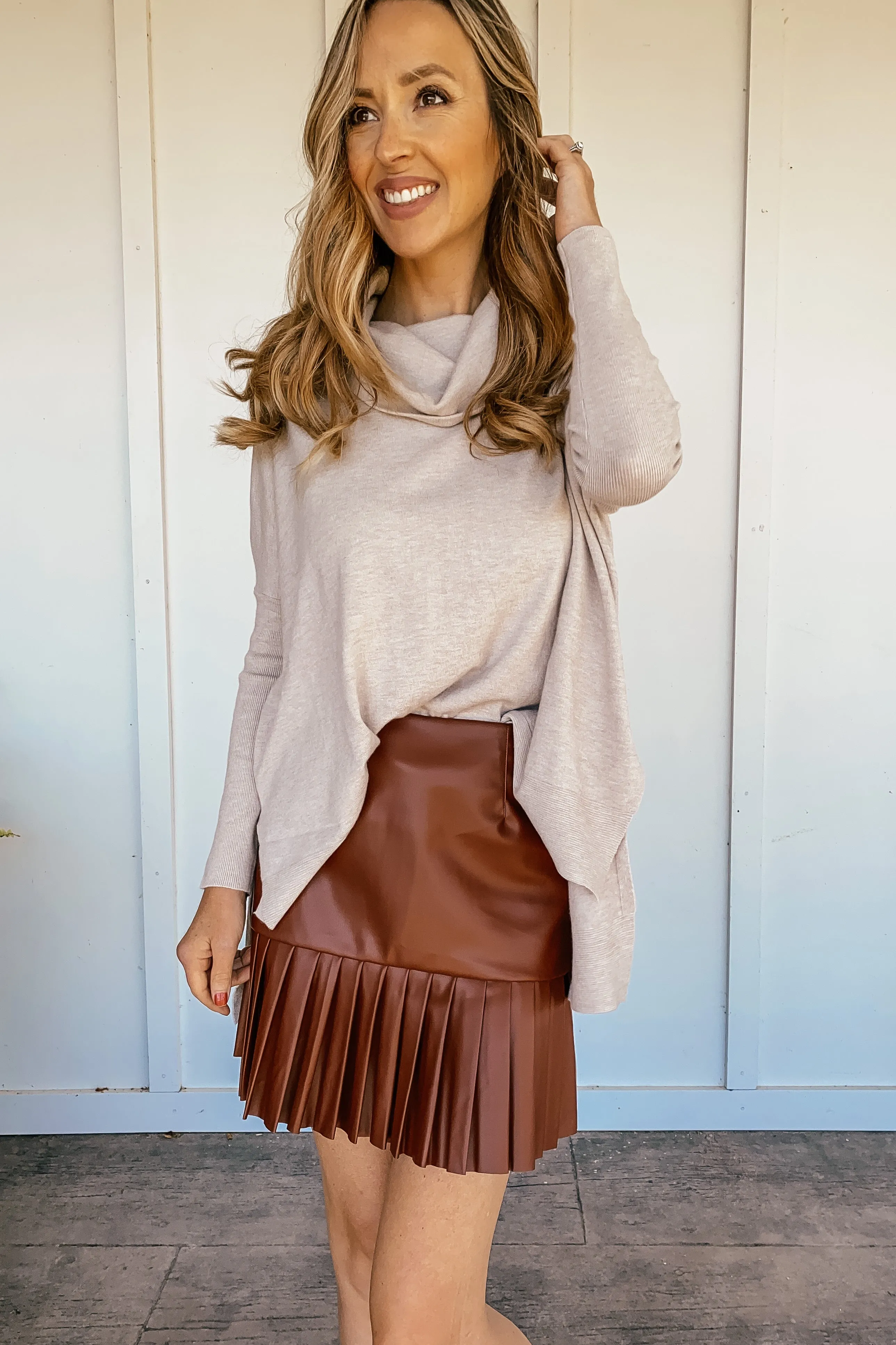 The Bristol Vegan Leather Skirt in Cognac