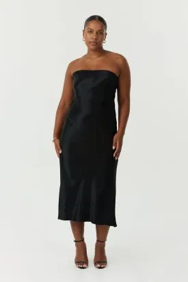 Third Form Satin Tie Back Strapless Midi Dress - Black