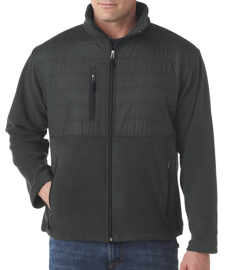 ultraclub adult fleece jacket with quilted yoke overlay - charcoal (s)