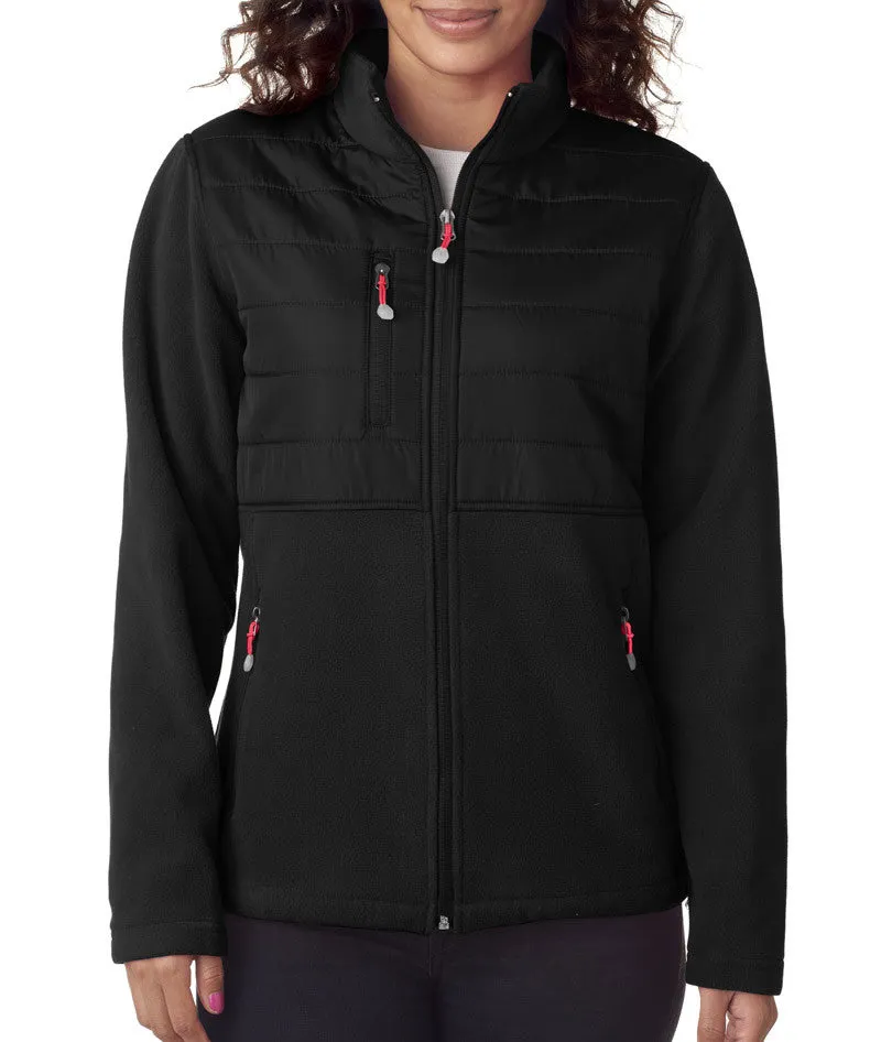 ultraclub ladies' fleece jacket with quilted yoke overlay - black (2xl)