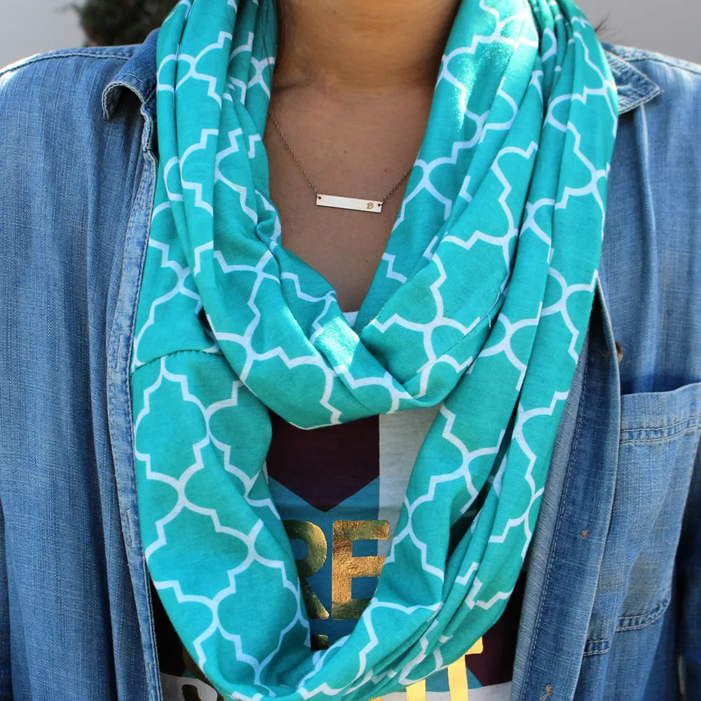 Women's Infinity Scarf with Zipper Pocket, Infinity Scarves with Quatrefoil Patterned Scarf Design & Hidden Zipper Pocket