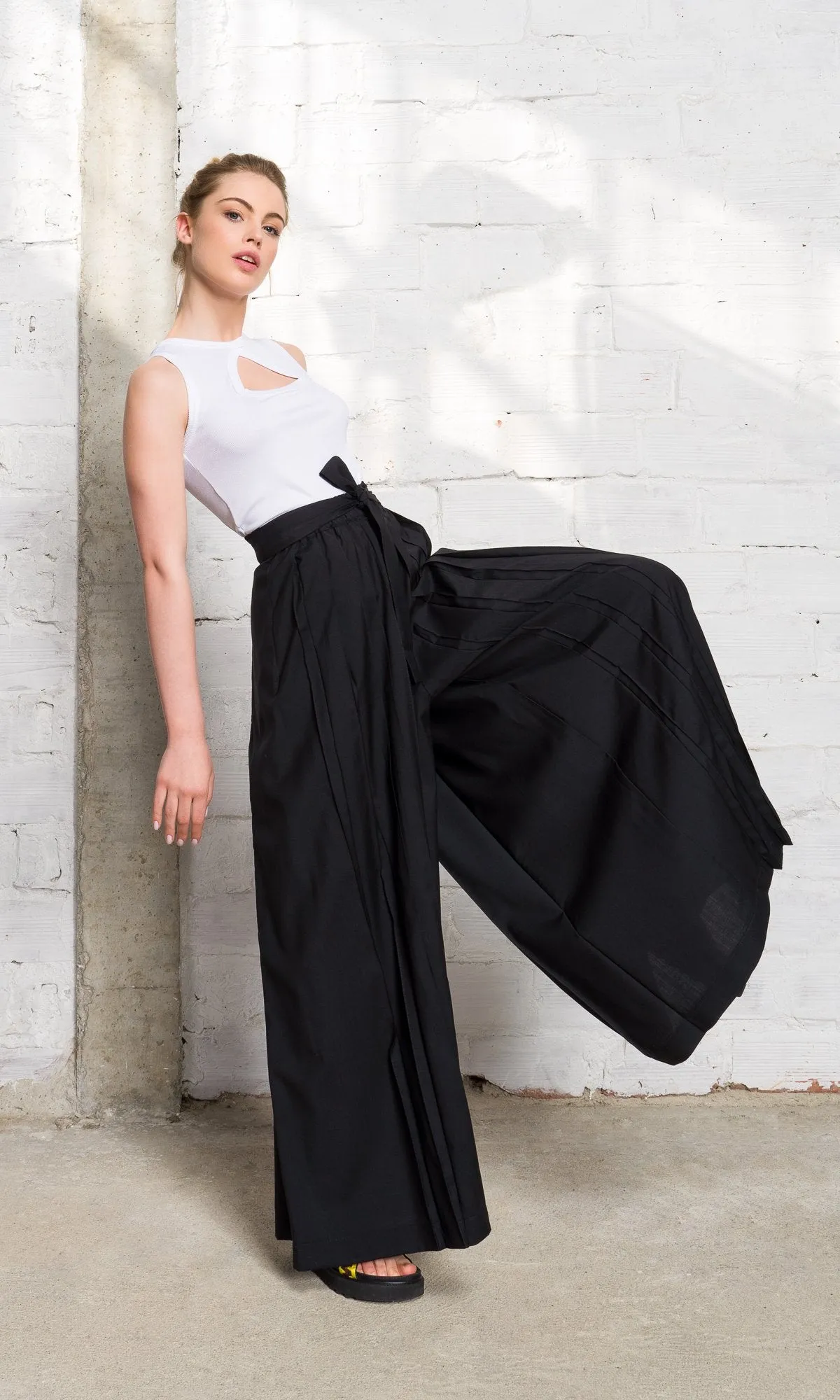 Wool Wrap Skirt Pants with Pleats