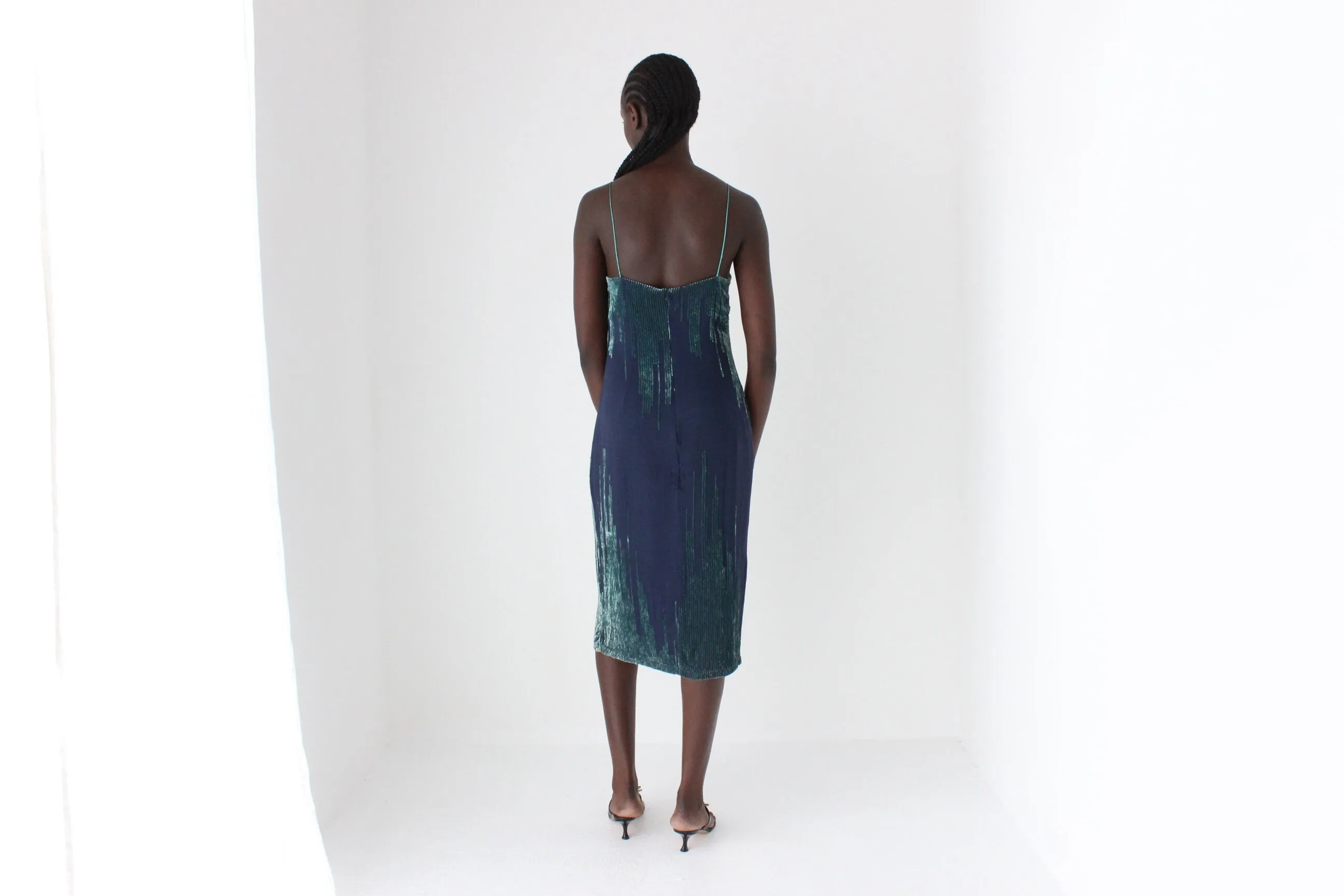 Y2K Silk & Velvet Spaghetti Strap Slip Dress