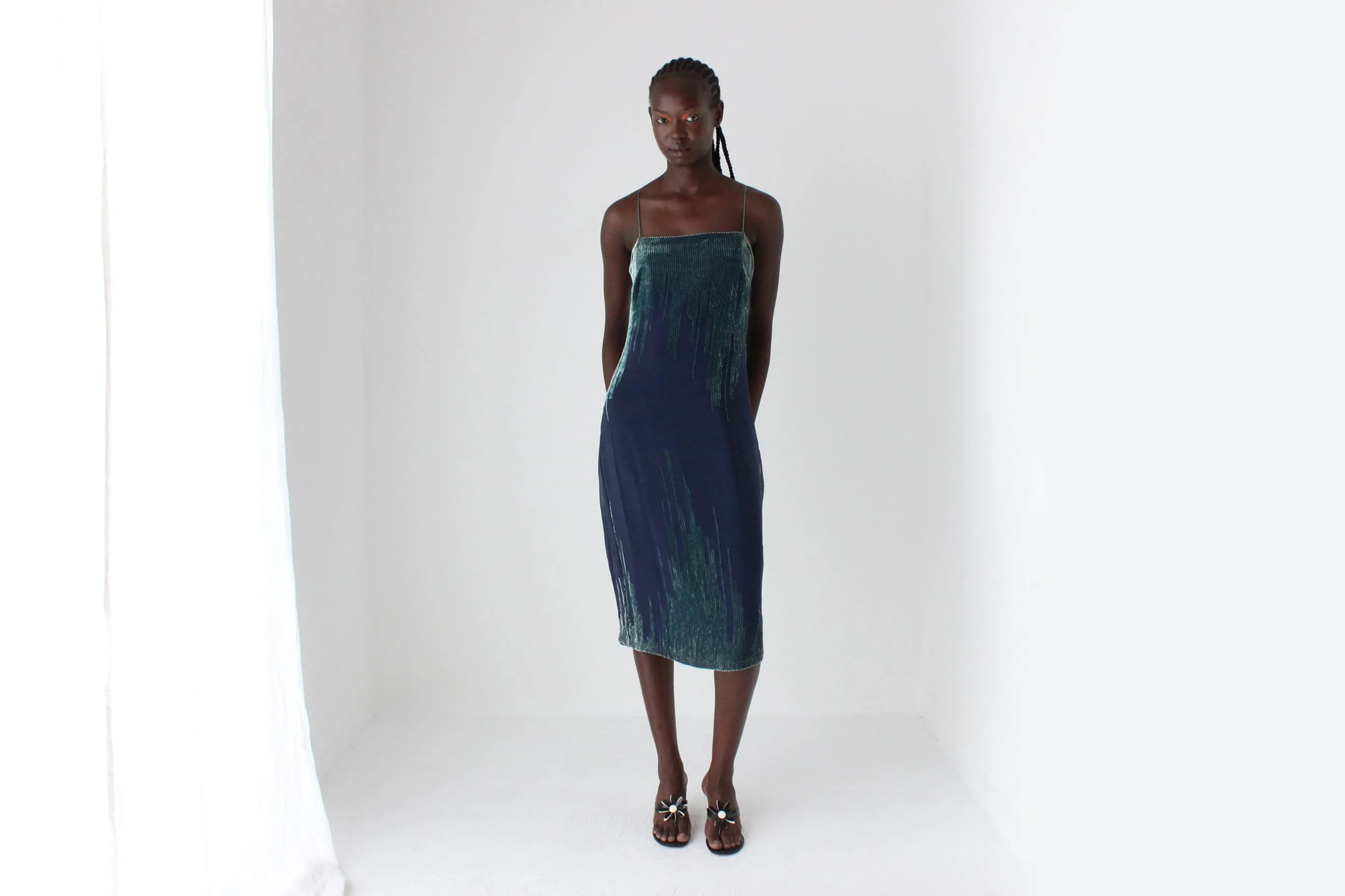 Y2K Silk & Velvet Spaghetti Strap Slip Dress