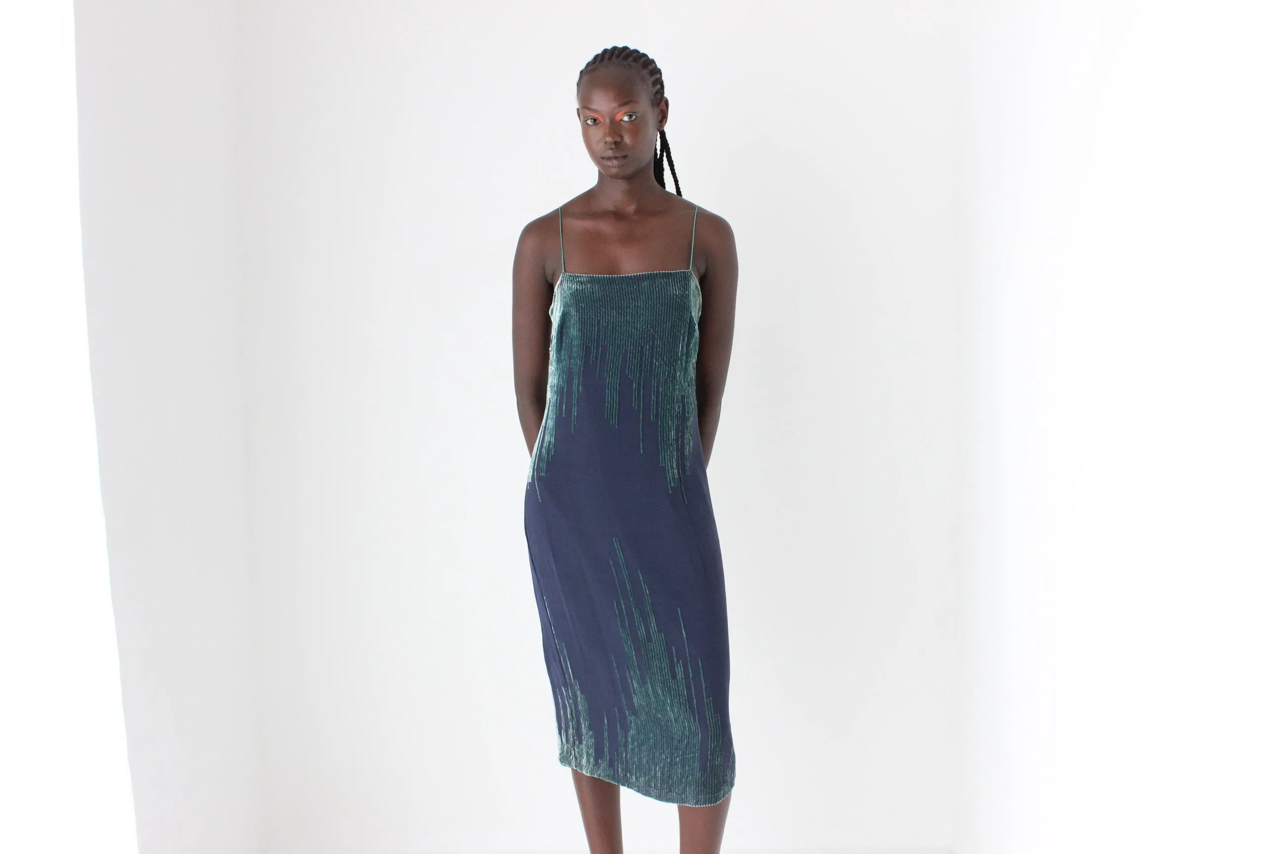 Y2K Silk & Velvet Spaghetti Strap Slip Dress