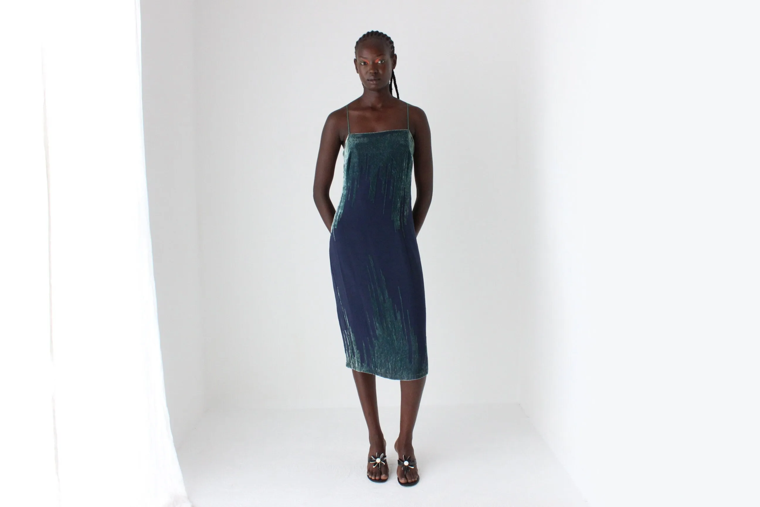 Y2K Silk & Velvet Spaghetti Strap Slip Dress