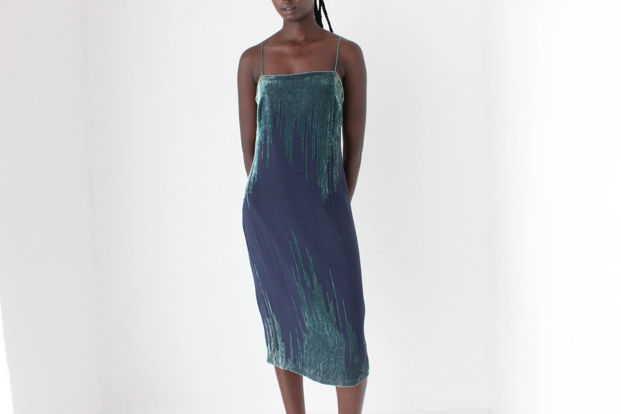 Y2K Silk & Velvet Spaghetti Strap Slip Dress